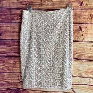 Alice + Olivia Lace Overlay Beige Pencil Skirt